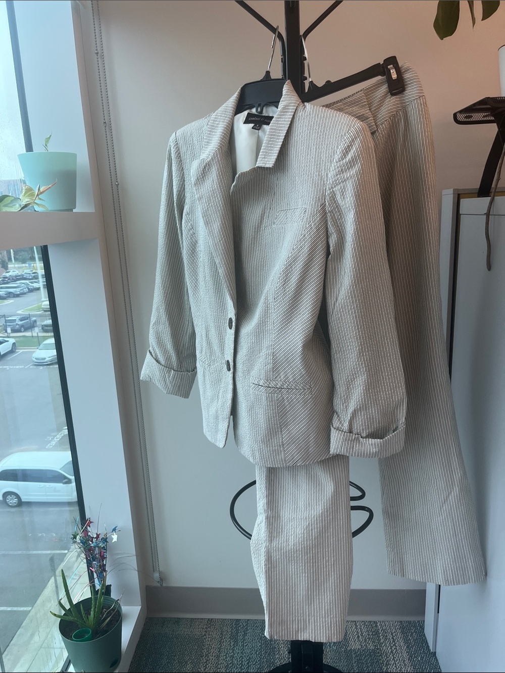 Light Beige Pinstripe Women's Blazer & Trouser Suit Size 8